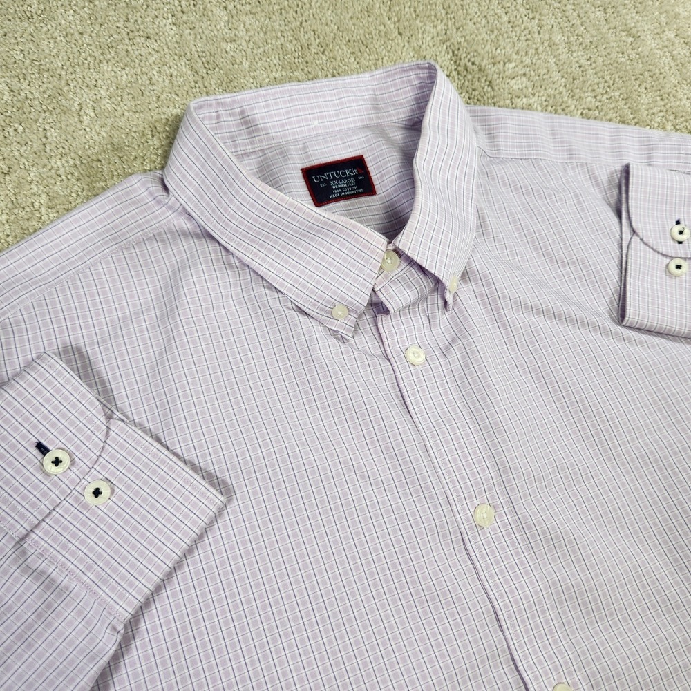 Untuckit Shirt Men XXL Azeila Button Down Purple Check Plaid‎ Wealth Luxury